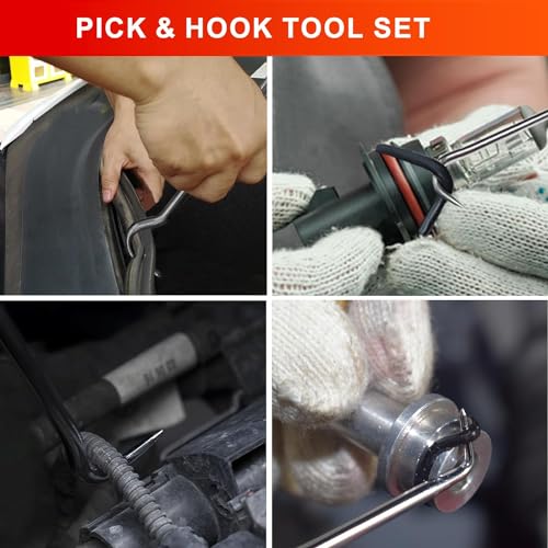 13 Pcs Mechanic Hook and Pick Tool Set with Auto Clip Removal Plier | Rivets Puller Telescoping Magnetic Pickup Gasket Scraper for Remove Automotive Electronics Maintenance Hoses Gasket (red1) - color: red1