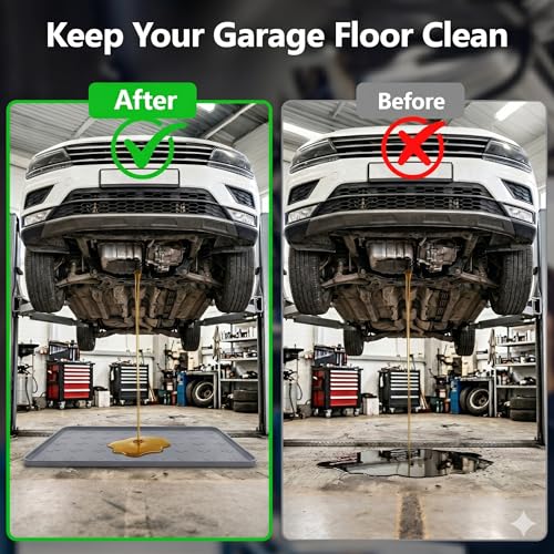 Oil Drip Pan 34" x 22" Gray Silicone, Oil Drip Pan for Under Car, Heavy Duty Oil Spill Mat with 0.7" Raised Edge, Leak Containment Drip Tray, Waterproof Garage Floor Protector - color: GRAY
