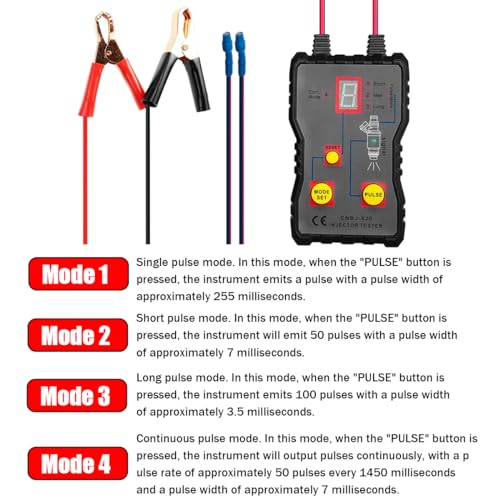 AUCELI Fuel Injector Tester Cleaner Kit, 12V Car Injector Tester with 2 Adapters 4 Pulse Modes, DIY Cleaning Tool Set with Short Circuit Protection, Automotive Gasoline Injector Tester MZ620