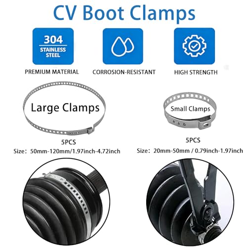 Universal CV Boot Clamp Pliers and CV Joint Ear Clamp Banding Tool,with 10pcs 304 Stainless Steel Adjustable Axle CV Joint Boot Crimp Clamp