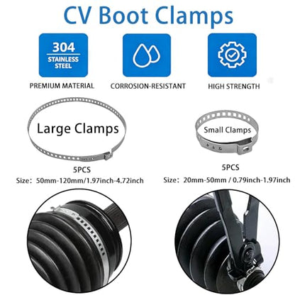 Universal CV Boot Clamp Pliers and CV Joint Ear Clamp Banding Tool,with 10pcs 304 Stainless Steel Adjustable Axle CV Joint Boot Crimp Clamp