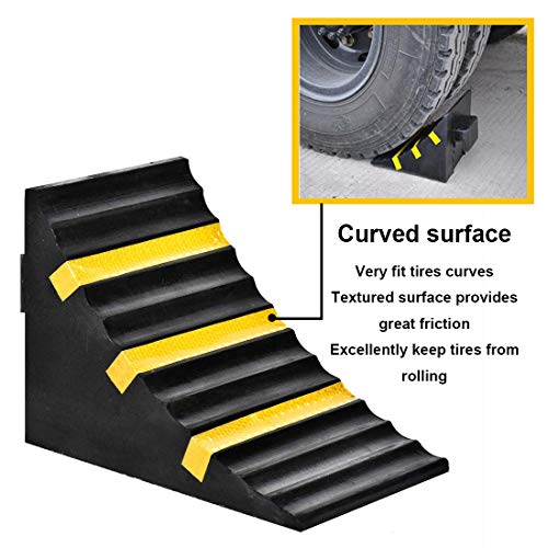RELIANCER 2 Pack Wheel Chocks Heavy Duty Extra Large Industrial Rubber Wheel Chock Blocks w/Handle Reflective Strips for Travel Trailer Hauler Truck Fire Truck Commercial Vehicle RV 10" x 6" x 7.3"