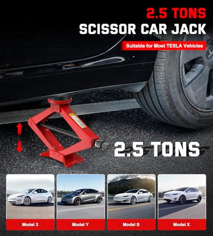 Car Jack Kit 2.5 Ton Scissor Jack for Tesla Model Y Model 3/S/X, Red Tesla Jack Kit with Tesla Pucks - color: Red