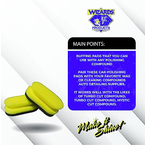 Wizards Exterior Detailing Tools Yellow Foam Detail Pad Set - Cleaners, Applicator Pads and Tools for Car Care - Durable and Multi Use Wax Foam Pad - Car Detailing Kit Essentials - 2 Pcs