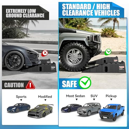 16,000 lbs Stackable Car Ramps, 50% Space-Saving Nestable Car Lift Ramp for Oil Change, Heavy Duty Vehicle Service Tire Lifts for Garage, 2-Pack