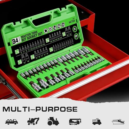 34-Piece Torx Bit Socket Set, Tamper Proof T6-T70, Solid Star Bits Set, Premium CR-V & S2 Alloy Steel Star Socket Sets, Torque Bit Sets with Storage Case - style: 34-Piece Torx Bit Socket