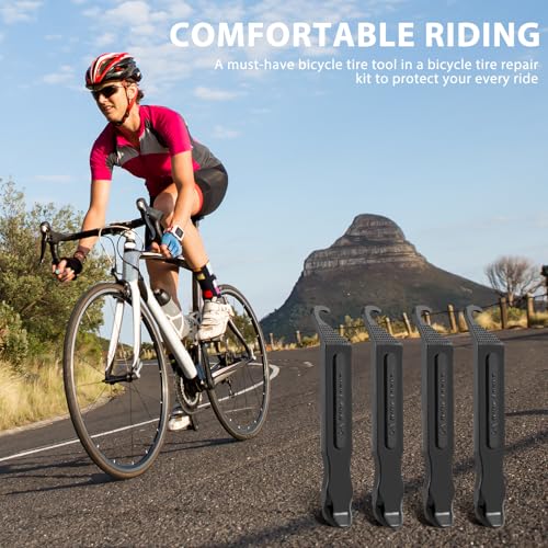 Bike Tire Levers - Ultra Strong PC Plastic Bicycle Tire Removal Changing Tool for Road or Mountain Bike Tires - Set of 4 (Black) - color: Black- 4pcs