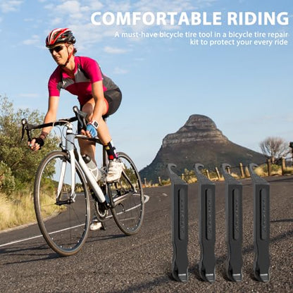 Bike Tire Levers - Ultra Strong PC Plastic Bicycle Tire Removal Changing Tool for Road or Mountain Bike Tires - Set of 4 (Black) - color: Black- 4pcs