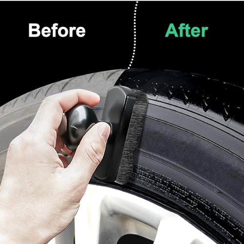 UNIMEIX Tire Shine Applicator Brush Large Vegan Tire Shine Brush with Storage Stand for Vehicles Tire Shine Polish Wax and Car Wash - color: Black
