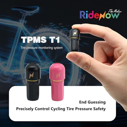 RideNow Tire Pressure Monitoring System T1, Accurate Tire Pressure Detection, Long Battery Life, Support APP/Garmin Cycling Computers Display for Road & MTB Cycling Safety - color: Black