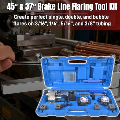 Brake Flaring Tool Kit, 45° & 37° Double & Bubble Flare Tool | for Stainless Steel, Copper, and Aluminum Tubing, Compatible with 3/16“, 1/4”, 5/16“, and 3/8”