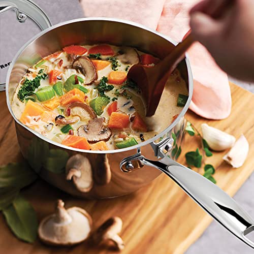 Rorence Stainless Steel Sauce pan: Saucepan with Pour Spouts, Capsule Bottom & Tempered Glass Lid - 2.5 Quart - size: 2.5 Quart