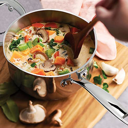 Rorence Stainless Steel Sauce pan: Saucepan with Pour Spouts, Capsule Bottom & Tempered Glass Lid - 2.5 Quart - size: 2.5 Quart