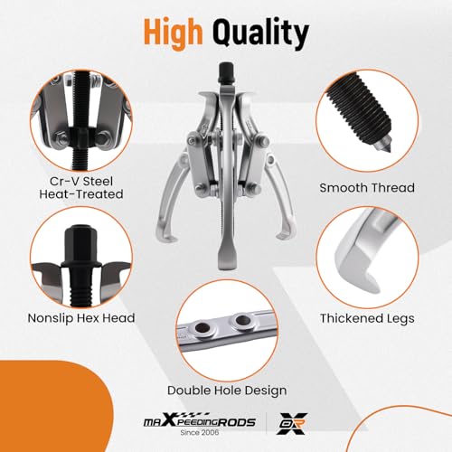 maXpeedingrods 3" 4" 6" 8" Gear Puller Set, 2 Jaw & 3 Jaw Bearing Puller Kit with Ratchet Wrench, 72pcs Reversible Jaw Gear Pulling Tool for Internal External Bearing Gear Pulley Flywheel Removal - style: 2/3 Jaw Puller W/Wrench