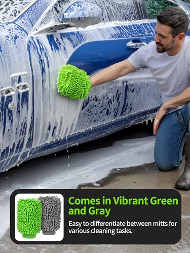 MR.SIGA Premium Microfiber Soft Chenille Car Wash Mitt, Pack of 2, Gray & Green - color: Gray & Green