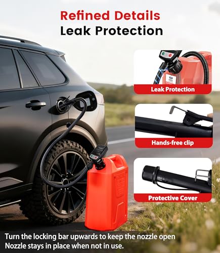 3.8GPM Automatic Electric Fuel Transfer Pump with Auto-Stop, USB Charging 51" Hose 4 Size Adapters Gas Can Pump with Leak Protection for Gasoline, Diesel, Kerosene, Black 2nd Gen - color: 3.8 GPM With Auto-Stop Nozzle
