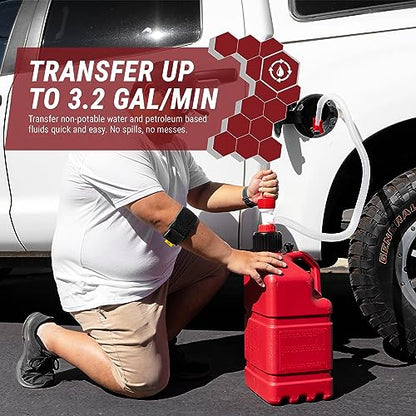 TERA PUMP TRM20-XL Racing Can Hand Fuel Transfer Pump | Manual Siphon Pump for Jerry Cans, 4.2 ft Outtake Hose, 1.9 ft Intake Hose, 3.2 Gal / Min, Flexible Intake Hose - size: 3.2 Gal / Min