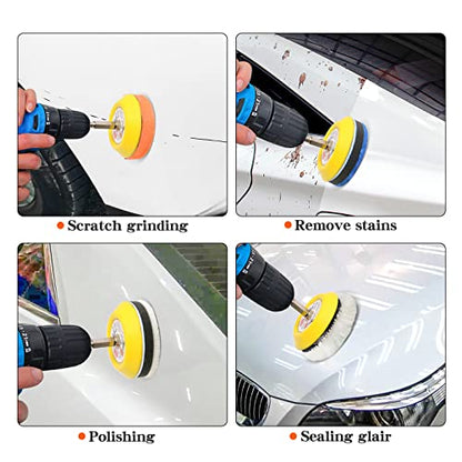 30pcs Drill Polishing Kit Car Detail Buffing Wheel with M6 Thread Backing Plate & 1/4” Hexagonal Shank,Car Sanding Polishing Waxing Pad for Drill and Mini Air Sander