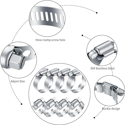 20Pcs Adjustable Stainless Steel Hose Clamps Assortment Kit, 1/4-2 in (6-51mm) Worm Gear Pipe, Fuel LineHeavy Duty for Plumbing, Washing Machine, Mechanical，Garden and Automotive Hose Connections - size: 20 pcs (1/4'' - 2'')