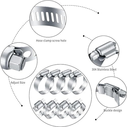 20Pcs Adjustable Stainless Steel Hose Clamps Assortment Kit, 1/4-2 in (6-51mm) Worm Gear Pipe, Fuel LineHeavy Duty for Plumbing, Washing Machine, Mechanical，Garden and Automotive Hose Connections - size: 20 pcs (1/4'' - 2'')