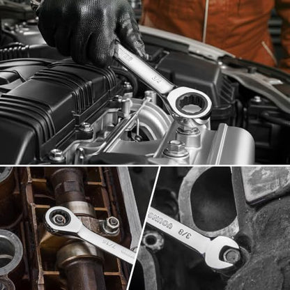 YOUNGPOWER 22-Piece Ratcheting Wrench Set, SAE & Metric, 1/4"-3/4" & 6-18mm | Chrome Vanadium Steel, Mirror-Polished, Corrosion Resistance, 72-Tooth with 5-Degree Swing Arc, Storage Case, Engine Repairs - size: 1/4"-3/4" & 6-18mm