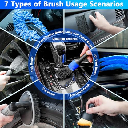 THINKWORK Car Wash Kit with Foam Gun, Extendable Mop & Collapsible Bucket | Adjustable Spray, Complete Car Detailing Kit, Soft Microfiber, Scratch-Free Paint Protection, Car & Home Use, Great Gift - color: Blue(33PCS)