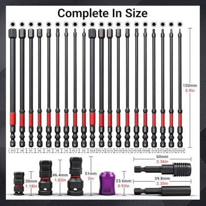 6-Inch Long Screwdriver Bit Set, 63-Pcs Impact Screwdriver Bits Set, Magnetic S2 Steel, 1/4" Hex Shank, Torx/Phillips/Hex/Nut Driver Bits with Organized Storage Case