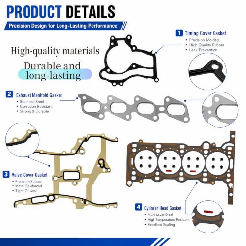 1.4L Head Gasket Set Timing Chain Tool Fit For Buick Chevy Cadillac 2011-21 | Fits Buick Encore Chevy Cruze Limited Sonic Trax Volt Cadillac Elr Timing Cover/Water Gasket Hs26540pt-1 Es72474 94311sx - size: Gasket set GM 1.4L