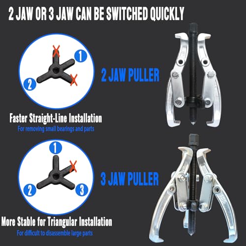 8 in 1 Gear Puller Set, 3" 4" 6" 8" Bearing Pulley Puller Kit, Cr-V Steel 2 Jaw & 3 Jaw Gear Puller with Reversible Jaws, 72Pcs Puller Set for Bearing Gear Pulley Flywheel Removal - size: 72pcs puller