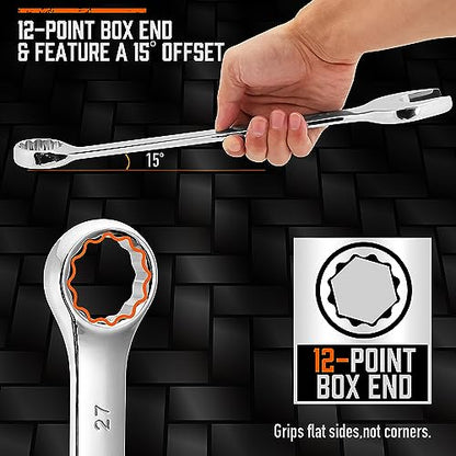 HORUSDY Large Wrench Set with Rolling Pouch | Metric | 6-Piece | 23mm, 24mm, 26mm, 27mm, 30mm, 32mm | 12 Point | Chrome Vanadium Steel - style: 6-Piece Metric Wrench Set