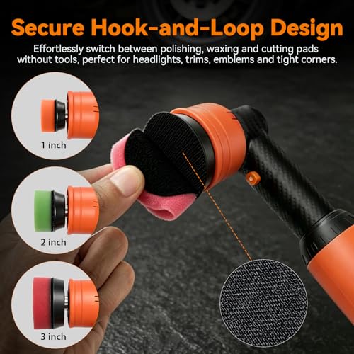 Protmex Cordless Mini Car Buffer Polisher with 8 Variable Speeds 2000‑6000 RPM, LED Display, 2×2000mAh 21V Batteries, Mini Polishers Kit for Auto Detailing, Scratch Remover and Paint Care - Short