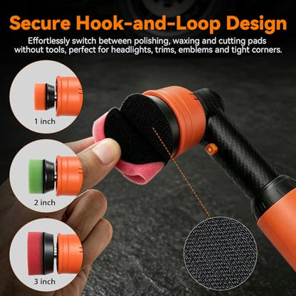 Protmex Cordless Mini Car Buffer Polisher with 8 Variable Speeds 2000‑6000 RPM, LED Display, 2×2000mAh 21V Batteries, Mini Polishers Kit for Auto Detailing, Scratch Remover and Paint Care - Short