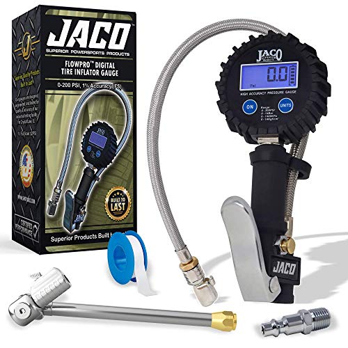 JACO FlowPro Digital Tire Inflator Gauge (200 PSI) with Lock-on Dually Air Chuck (Bundle Kit)