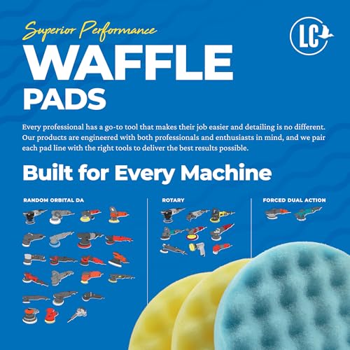 Lake Country 5.5” Waffle Foam Pad Kit (3-Pack) – Yellow & Blue Polishing Pads for Compounding, Polishing & Finishing – Fits 5” Backing Plate