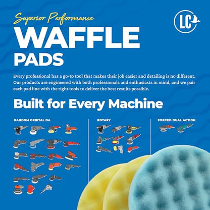 Lake Country 5.5” Waffle Foam Pad Kit (3-Pack) – Yellow & Blue Polishing Pads for Compounding, Polishing & Finishing – Fits 5” Backing Plate