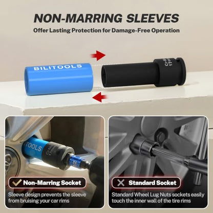 BILITOOLS 17mm Lug Nut Socket, 1/2" Drive Thin Wall Impact Socket | Non-Marring Sleeve, 6-Point Cr-Mo Wheel Socket for Tire Changes, Rims and Auto Repair - size: 17MM