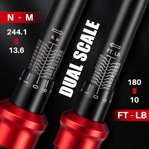 1/2-Inch Drive Click Torque Wrench-10-180 Ft-Lb for Car Motorcycle | Dual-Direction Adjustable 72T Torque Wrench( 13.6-244Nm),Dual Range Scales, High 3% Precision for Bike Auto Wheel Repair DIY - style: 1/2"DR.10-180 FT-LB