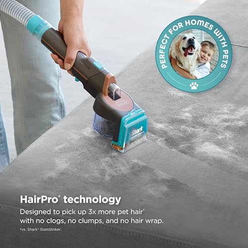 Shark StainStriker HairPro Portable Carpet, Upholstery and Area Rug Cleaner with Pet Mess and Hair Tools, Self Cleaning, Perfect for Car Interiors, 4 and Solution, Copper, PX251 - style: StainStriker w/ HairPro + 4 Tools