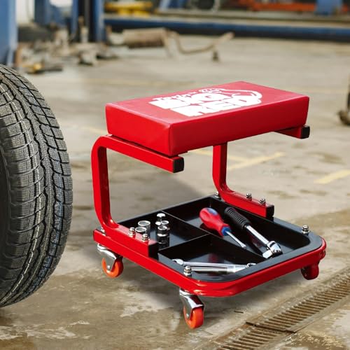 Torin TR6300 Red Rolling Creeper Garage/Shop Seat: Padded Mechanic Stool with Tool Tray Large - style: 63003