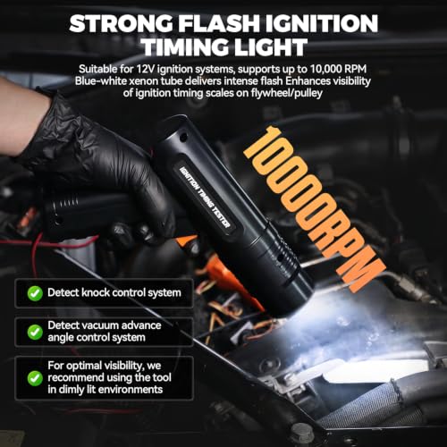 Automotive Timing Light,12V Engine Ignition Timing Light, Strong Flash & Multi-Protection Ignition Timing Tool for 2&4 Stroke Petrol Engine with 10FT Test Lead for Car/Motorcycle/Marine