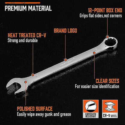 HORUSDY 12-Piece Metric Wrench Set | Combination Wrench Set with Organizer | 12 Point | 8mm - 19mm | Chrome Vanadium Steel - style: 12-Piece Metric Wrench Set