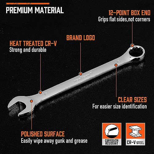 HORUSDY 12-Piece Metric Wrench Set | Combination Wrench Set with Organizer | 12 Point | 8mm - 19mm | Chrome Vanadium Steel - style: 12-Piece Metric Wrench Set