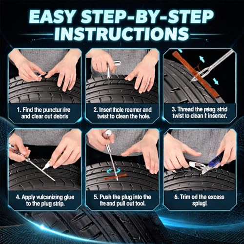 Auto Stainless Steel Solid T-Handle Set - Pro Heavy Duty Spiral Probe & Split Eye Needle Tire Repair Set for Tire Plug Kits & Patch/Fix Tire Plugs