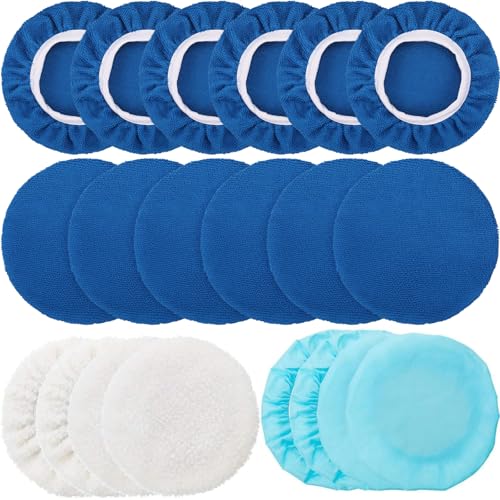Mudder 20 Pieces Car Orbital Buffer Polisher Pad Bonnet Microfiber Max Bonnet Polishing Buffing Pad Cover(Sapphire Blue,7-8 Inches) - color: Sapphire Blue, size: 7-8 Inches