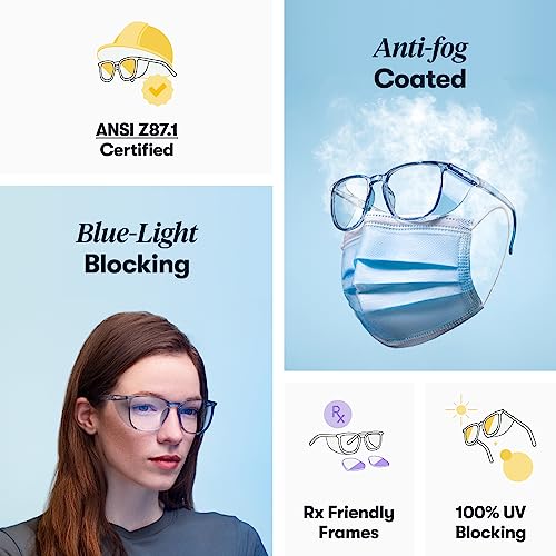 Stoggles Rectangle Z87.1 Certified Safety Glasses, Blue-Light, UV Blocking Lens, Top & Side Shield, Anti-Fog, Stylish Eyewear - color: Sangria, size: Medium Standard Fit