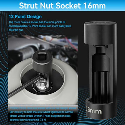 Suspension Strut Socket Tool,Strut Nut Socket 16mm 18mm 19mm 21mm 22mm 24mm with 12 Point 1/2" Drive, Suspension Strut Nut Socket Tool Easy Remove Strut Nuts,12Pt Vm Number 3353 Accessory (16MM) - color: 16mm