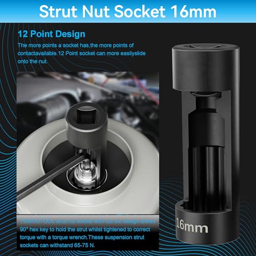 Suspension Strut Socket Tool,Strut Nut Socket 16mm 18mm 19mm 21mm 22mm 24mm with 12 Point 1/2" Drive, Suspension Strut Nut Socket Tool Easy Remove Strut Nuts,12Pt Vm Number 3353 Accessory (16MM) - color: 16mm