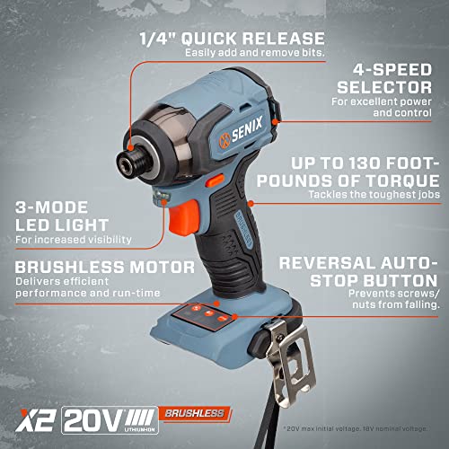 SENIX X2 20 Volt Max* 2-Piece Cordless Power Tool Kit with Battery Powered 1/2-Inch Drill Driver and 1/4-Inch Impact Driver, Includes Storage Bag, 2 2.0 Ah Batteries & Charger (S2K2B2-01) - style: Drill Driver and Impact Driver