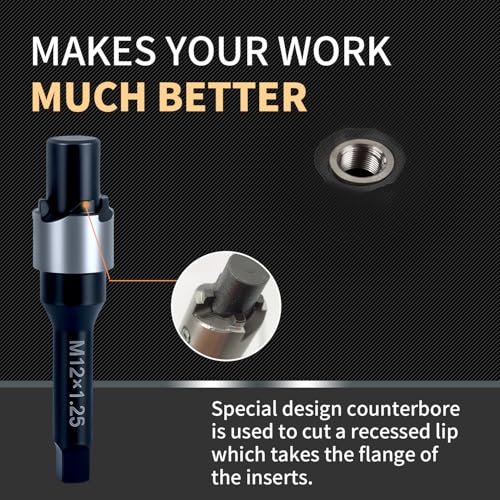 M12x1.25 Thread Repair Kit with Insert HSS Drill, Tap, Counterbore, Installation Driver, Metric, 10PCS Stainless Steel Insert M12X1.25X15MM