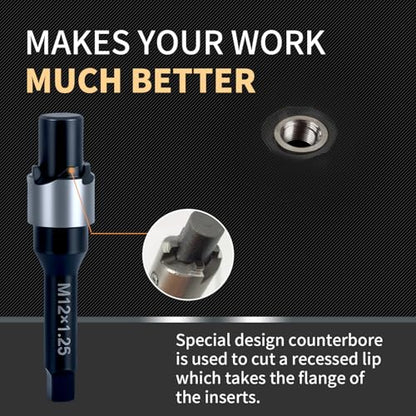 M12x1.25 Thread Repair Kit with Insert HSS Drill, Tap, Counterbore, Installation Driver, Metric, 10PCS Stainless Steel Insert M12X1.25X15MM